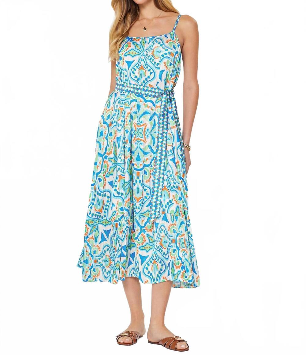 NEW CURRENT AIR printed camisole midi dress in blue multi